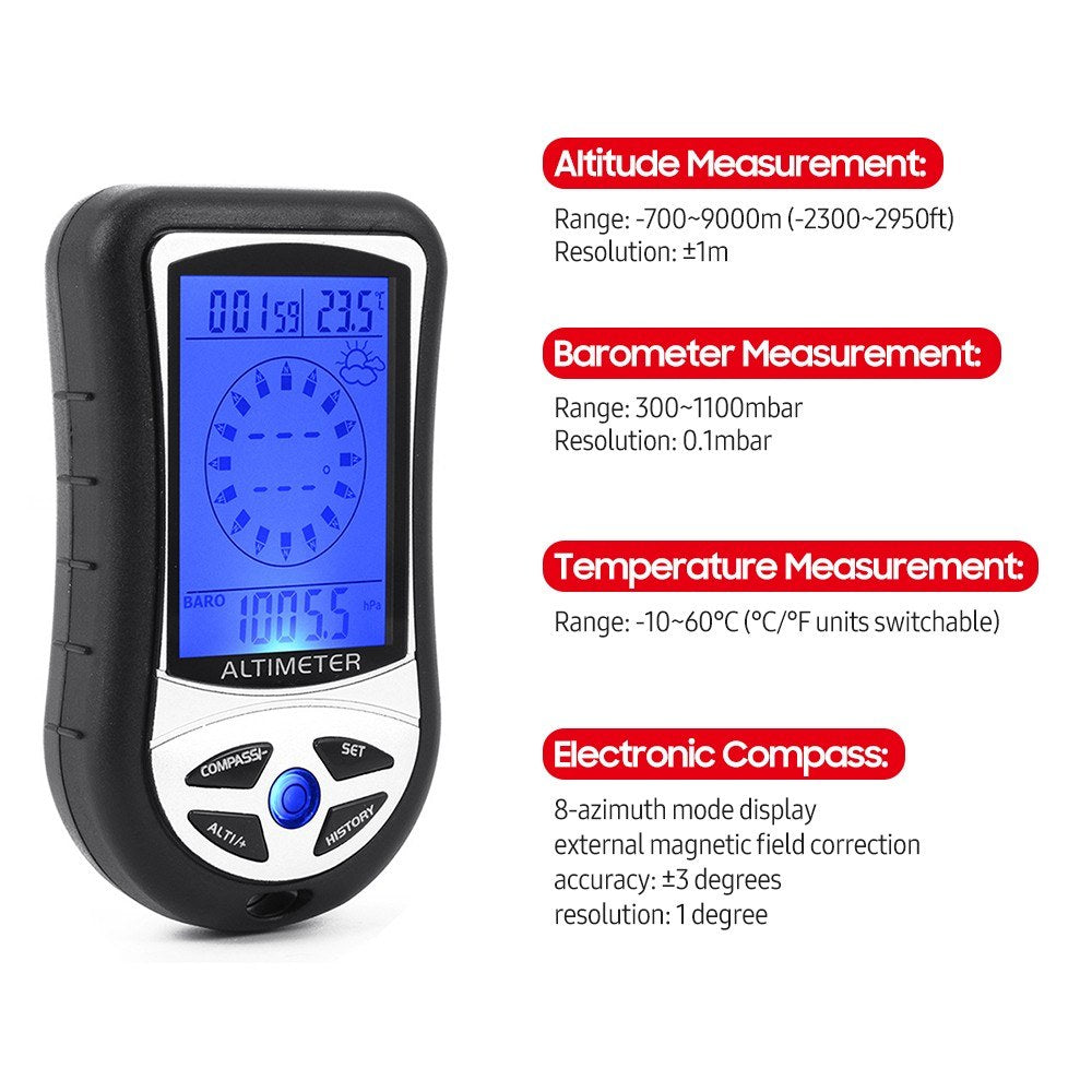 8-in-1 Digital Altimeter Barometer Compass Thermometer LCD Multifunction Device
