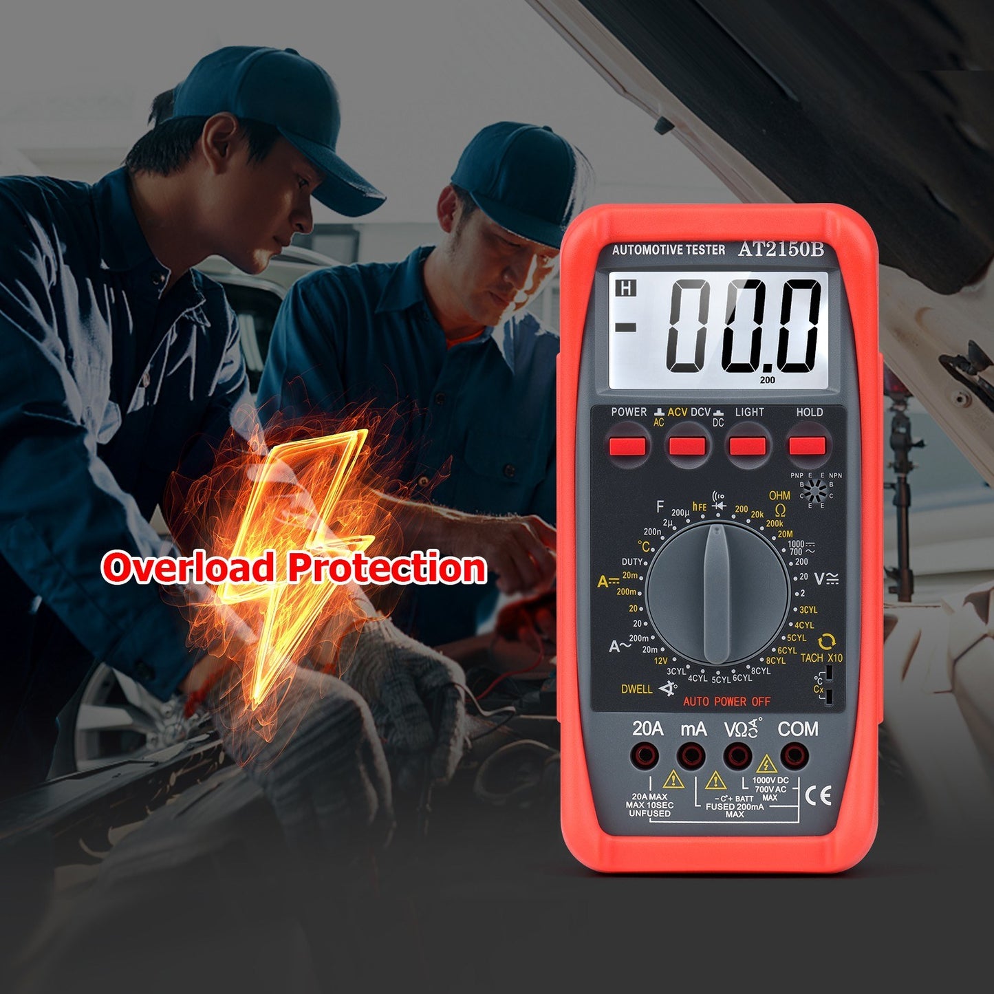 1999-Count Smart Digital Multimeter with LCD Backlight - Automotive AC/DC Voltage, Current, Resistance & Temperature Tester