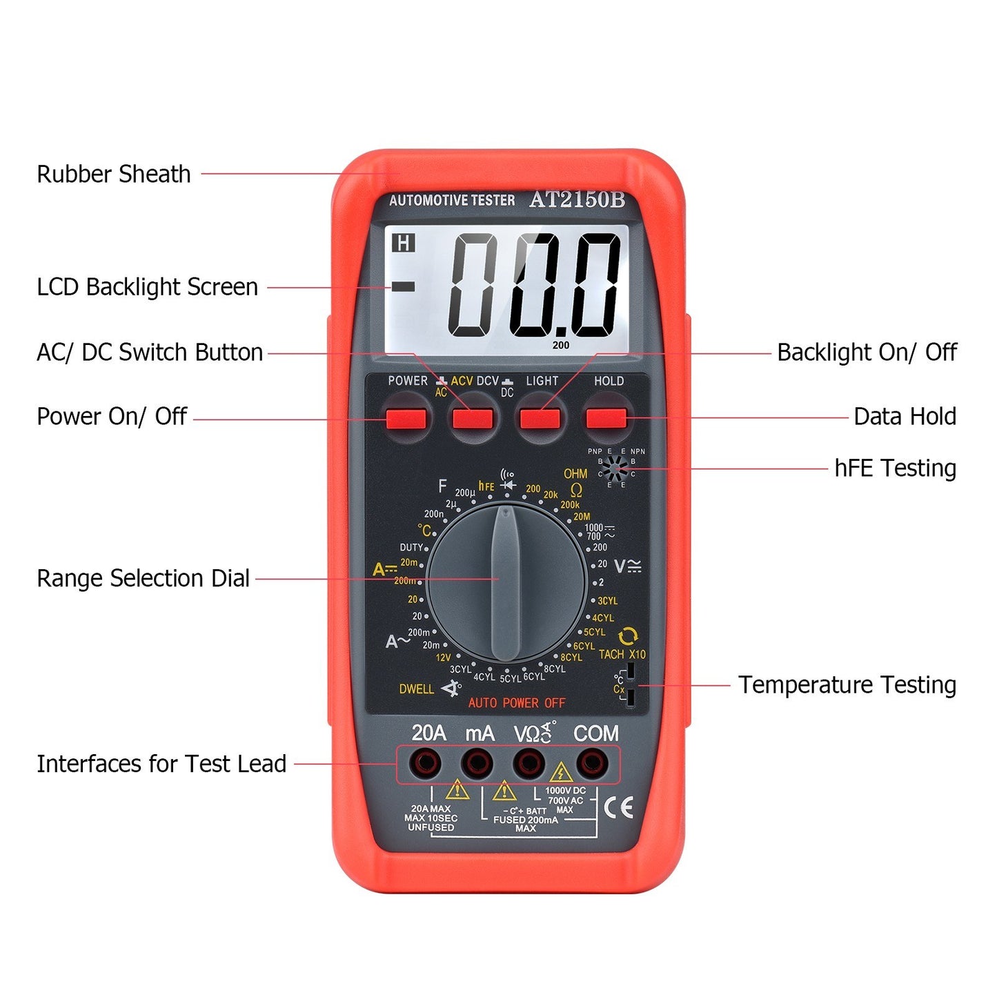 1999-Count Smart Digital Multimeter with LCD Backlight - Automotive AC/DC Voltage, Current, Resistance & Temperature Tester