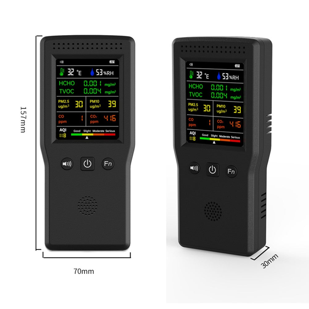 9-in-1 Handheld Air Quality Monitor: Temp, Humidity, PM2.5/PM10, HCHO, TVOC, CO, CO2, AQI