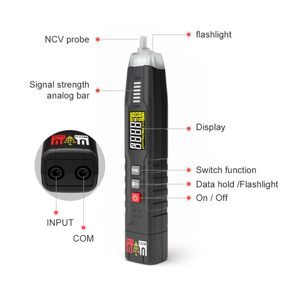 HABOTEST HT122 Pen Type Digital Multimeter - Smart Handheld True RMS LCD, 4000 Counts, NCV