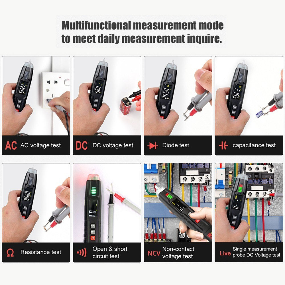 HABOTEST HT122 Pen Type Digital Multimeter - Smart Handheld True RMS LCD, 4000 Counts, NCV
