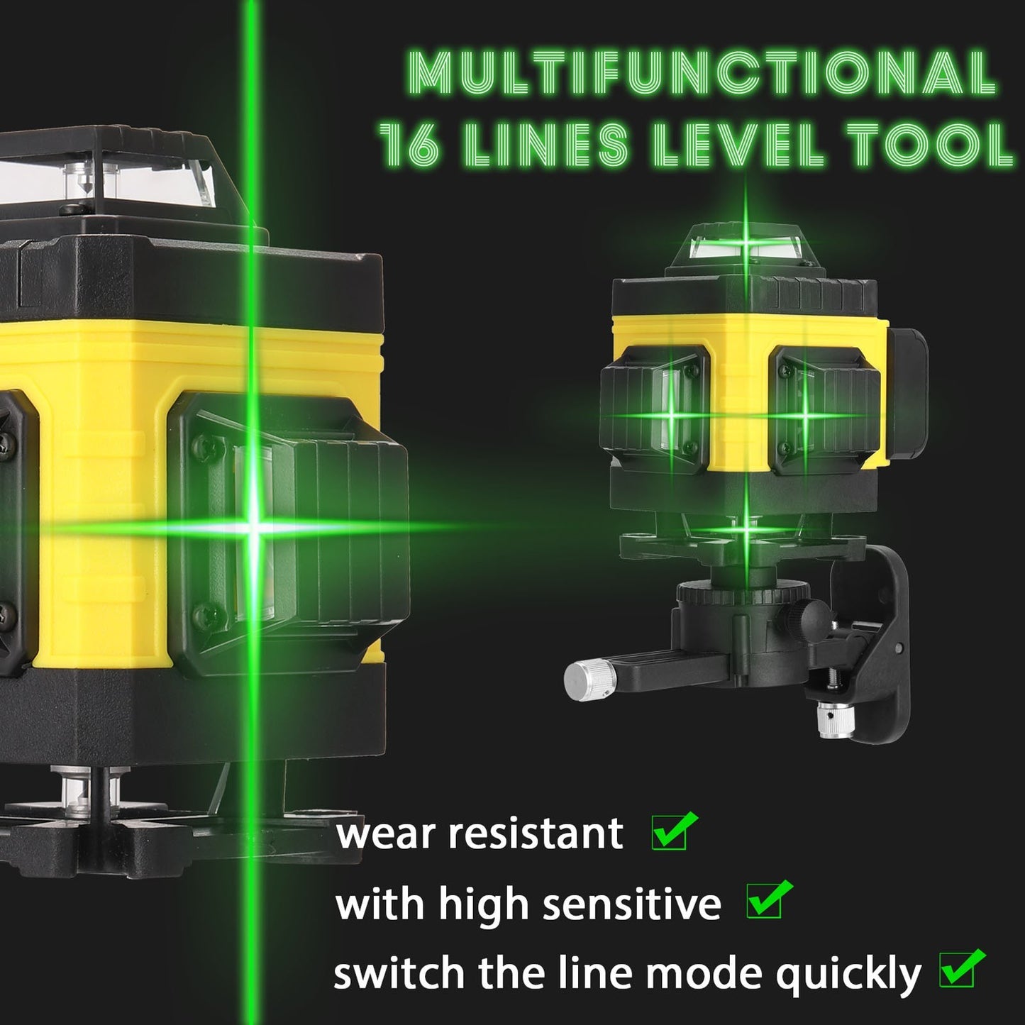 16-Line Multifunction Laser Level Tool with 3° Self-Leveling, Vertical & Horizontal Lines