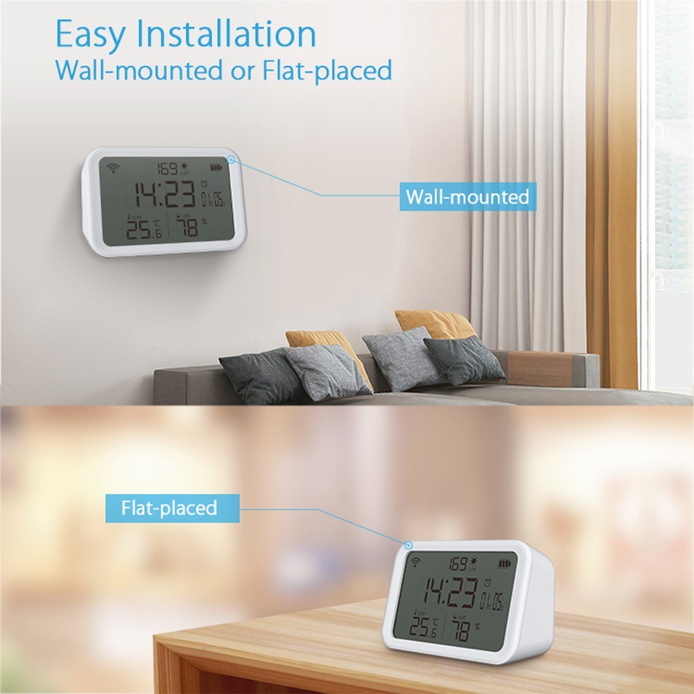 4-in-1 Tuya WiFi Smart Alarm Clock: Temperature, Humidity & Light Sensor with Mobile App Control