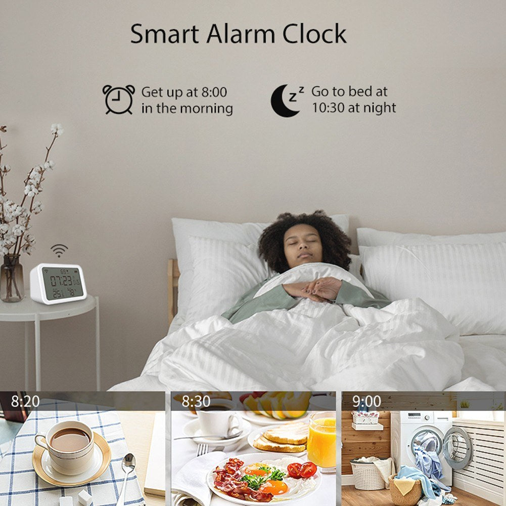 4-in-1 Tuya WiFi Smart Alarm Clock: Temperature, Humidity & Light Sensor with Mobile App Control