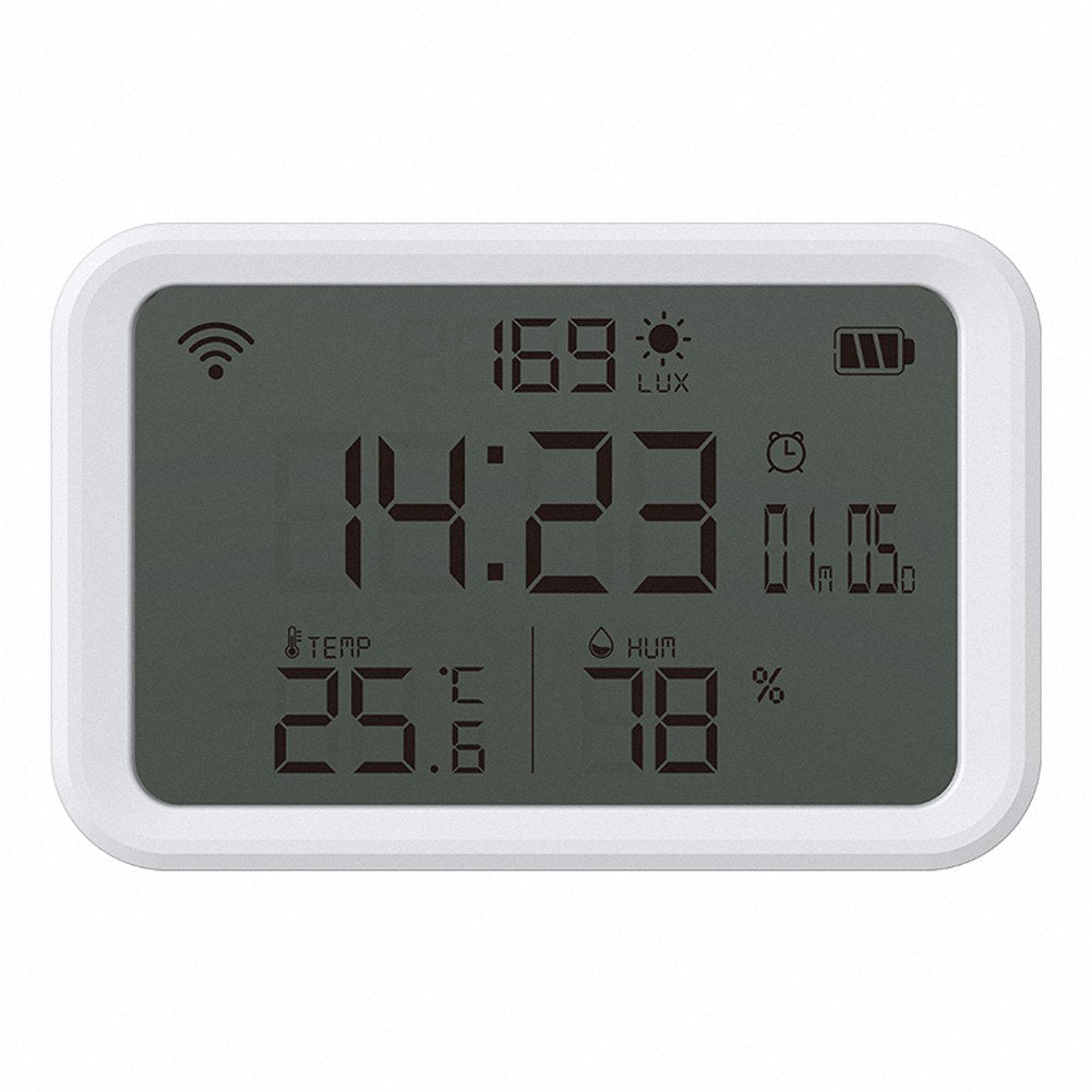 4-in-1 Tuya WiFi Smart Alarm Clock: Temperature, Humidity & Light Sensor with Mobile App Control
