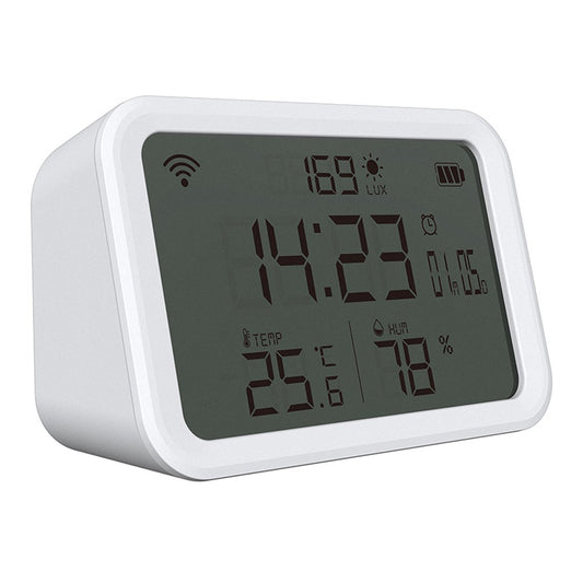 4-in-1 Tuya WiFi Smart Alarm Clock: Temperature, Humidity & Light Sensor with Mobile App Control