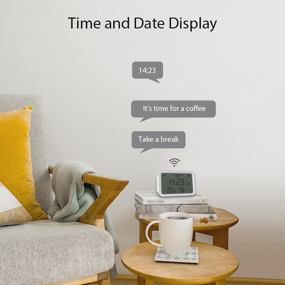 4-in-1 Tuya WiFi Smart Alarm Clock: Temperature, Humidity & Light Sensor with Mobile App Control