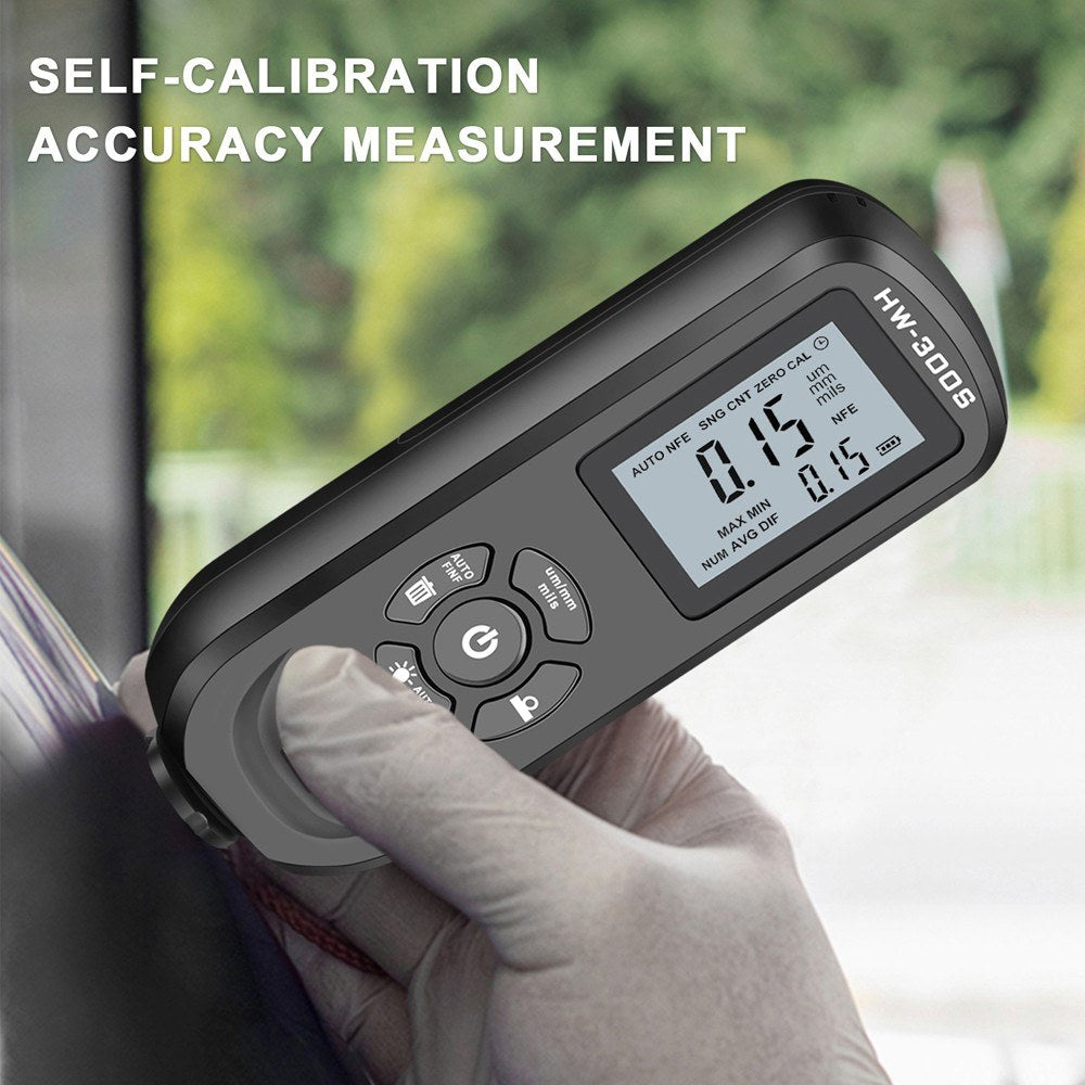 HW-300S Digital Coating Thickness Gauge - High Accuracy Paint Film Tester with LCD Backlight
