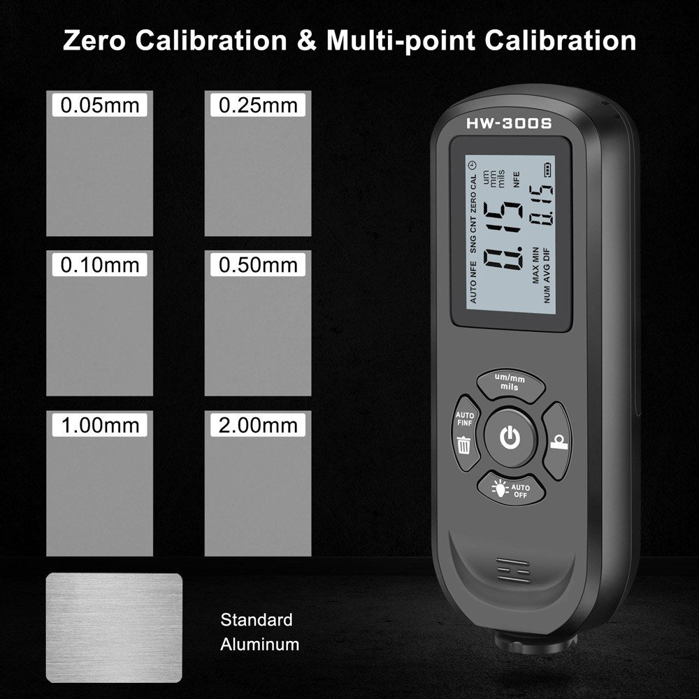 HW-300S Digital Coating Thickness Gauge - High Accuracy Paint Film Tester with LCD Backlight