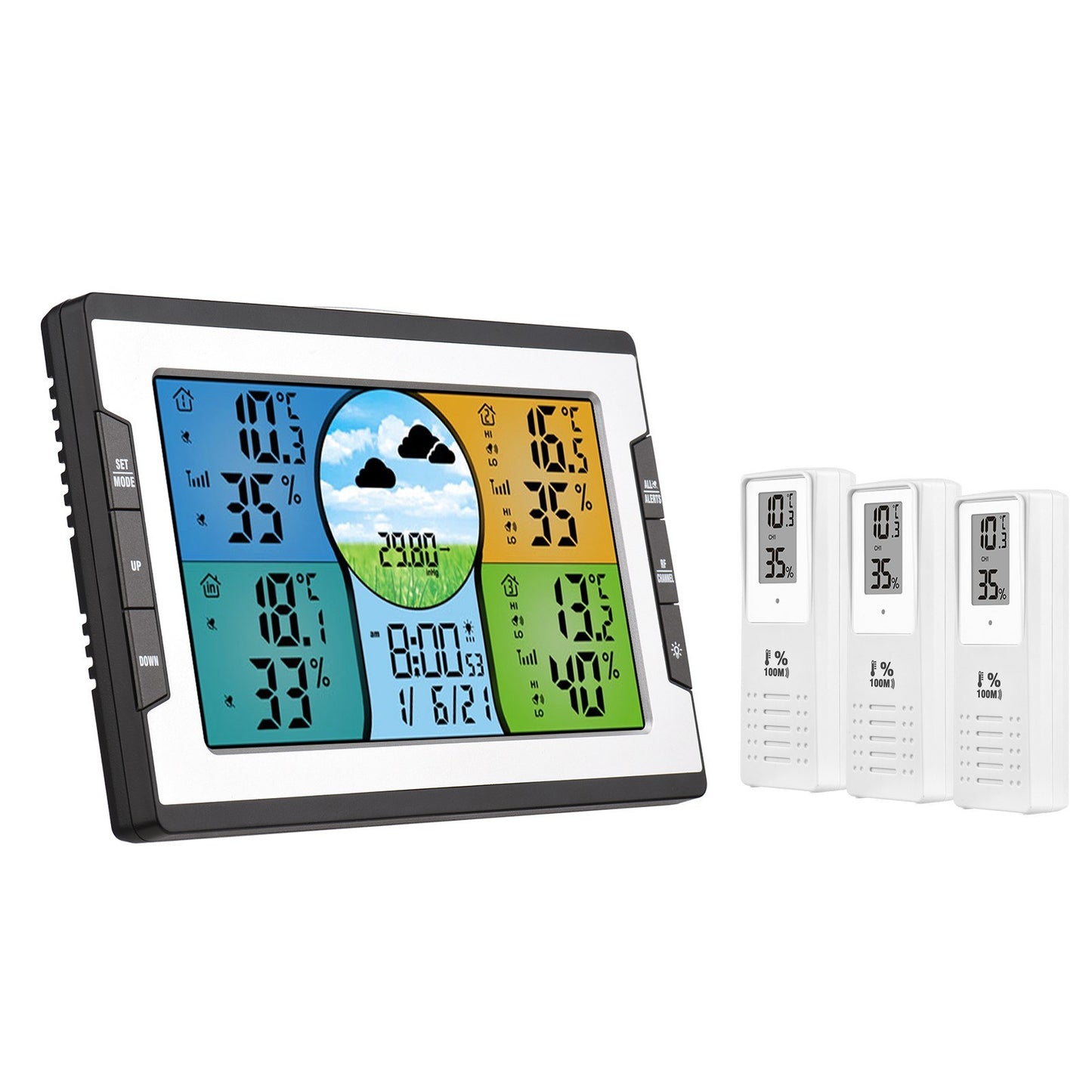 Wireless Digital Weather Station: Indoor Outdoor Thermohygrometer with Alarm Clock, 3 Remote Sensors, Weather Forecast, and Backlight for Home, Office, Greenhouse, Warehouse
