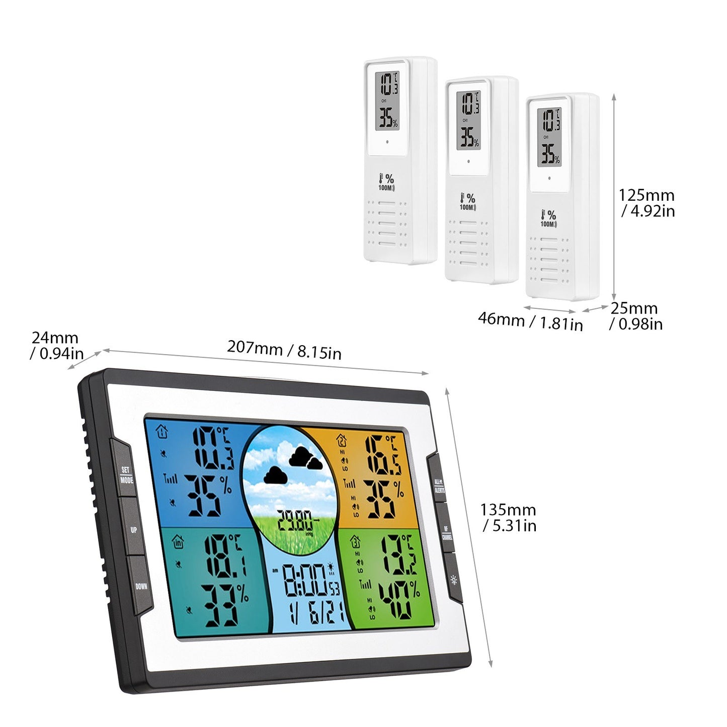 Wireless Digital Weather Station: Indoor Outdoor Thermohygrometer with Alarm Clock, 3 Remote Sensors, Weather Forecast, and Backlight for Home, Office, Greenhouse, Warehouse