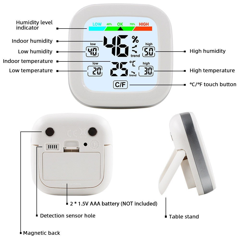Wireless Indoor Digital Hygrometer Thermometer - Temperature & Humidity Monitor with Trend Backlight