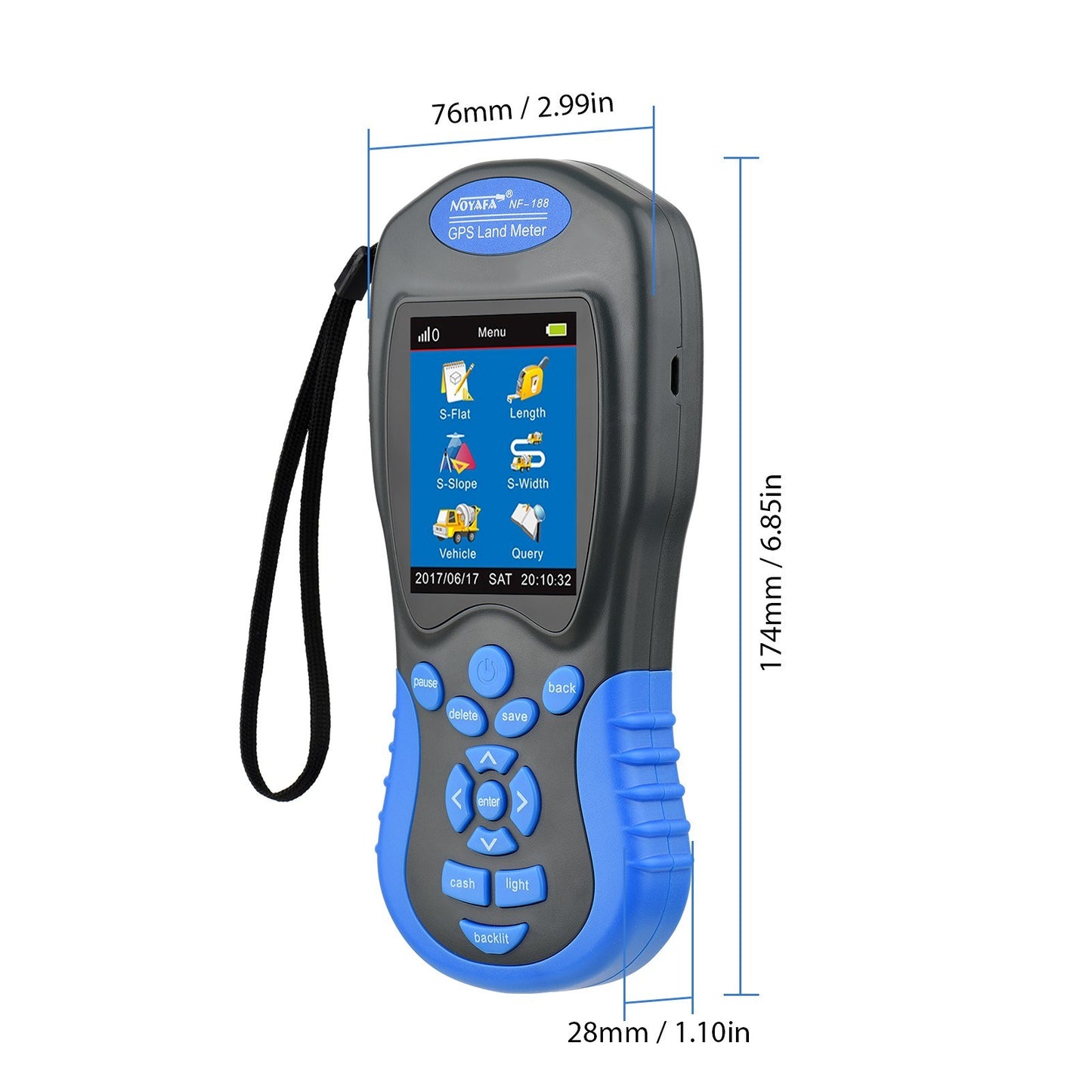 NOYAFA NF-188 GPS Handheld Land Meter - Digital LCD Area & Length Measuring Device for Farmland Surveying, Automatic & Manual Modes for Outdoor Use