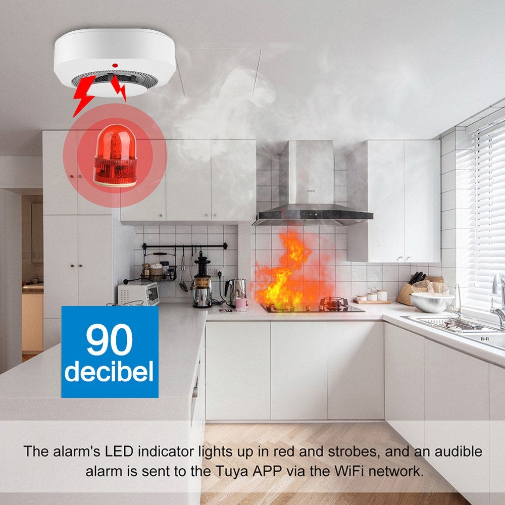 Smart WiFi Smoke Alarm with Mobile App Alerts: Kitchen, Bedroom, Warehouse - Alexa Compatible