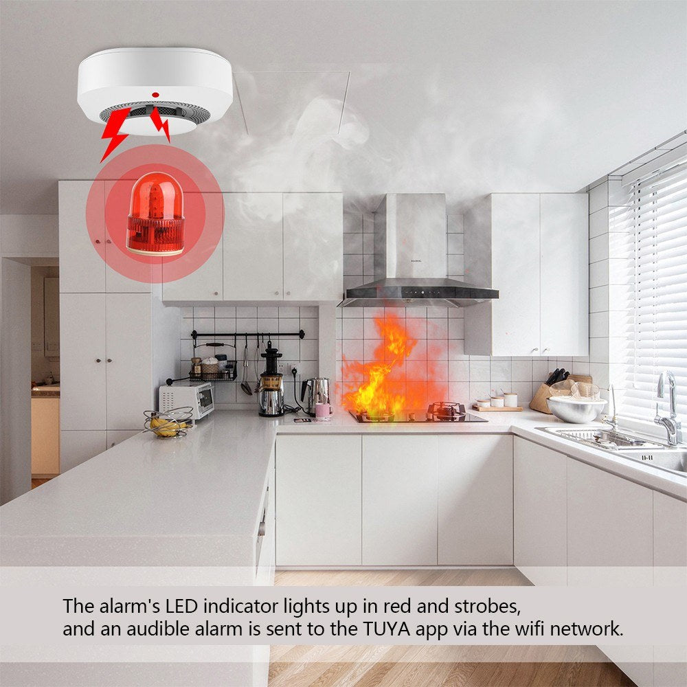 Smart WiFi Smoke Alarm with Mobile App Alerts: Kitchen, Bedroom, Warehouse - Alexa Compatible