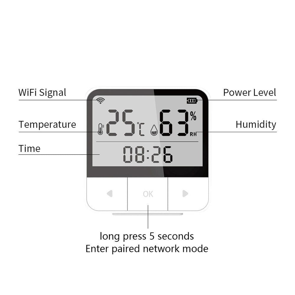 Tuya WiFi Smart Temperature & Humidity Sensor with Time & Date Display, Compatible with Alexa for Home & Office Use