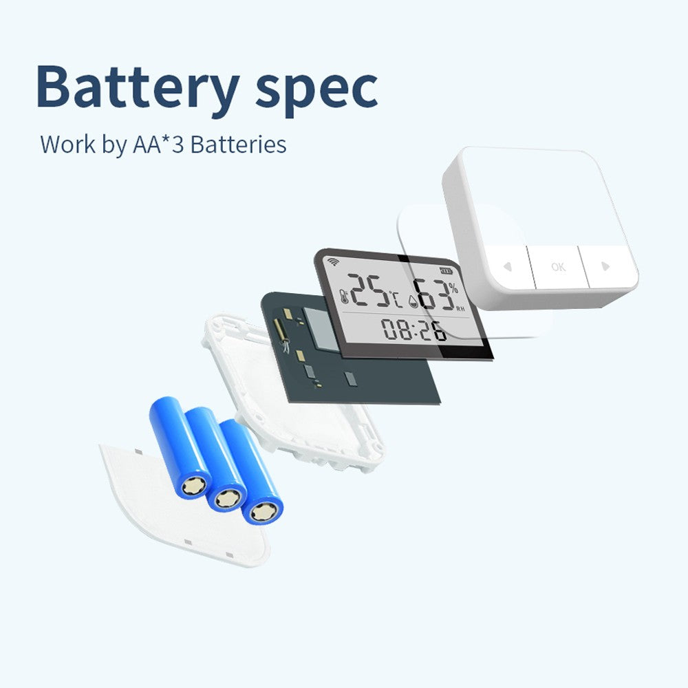Tuya WiFi Smart Temperature & Humidity Sensor with Time & Date Display, Compatible with Alexa for Home & Office Use