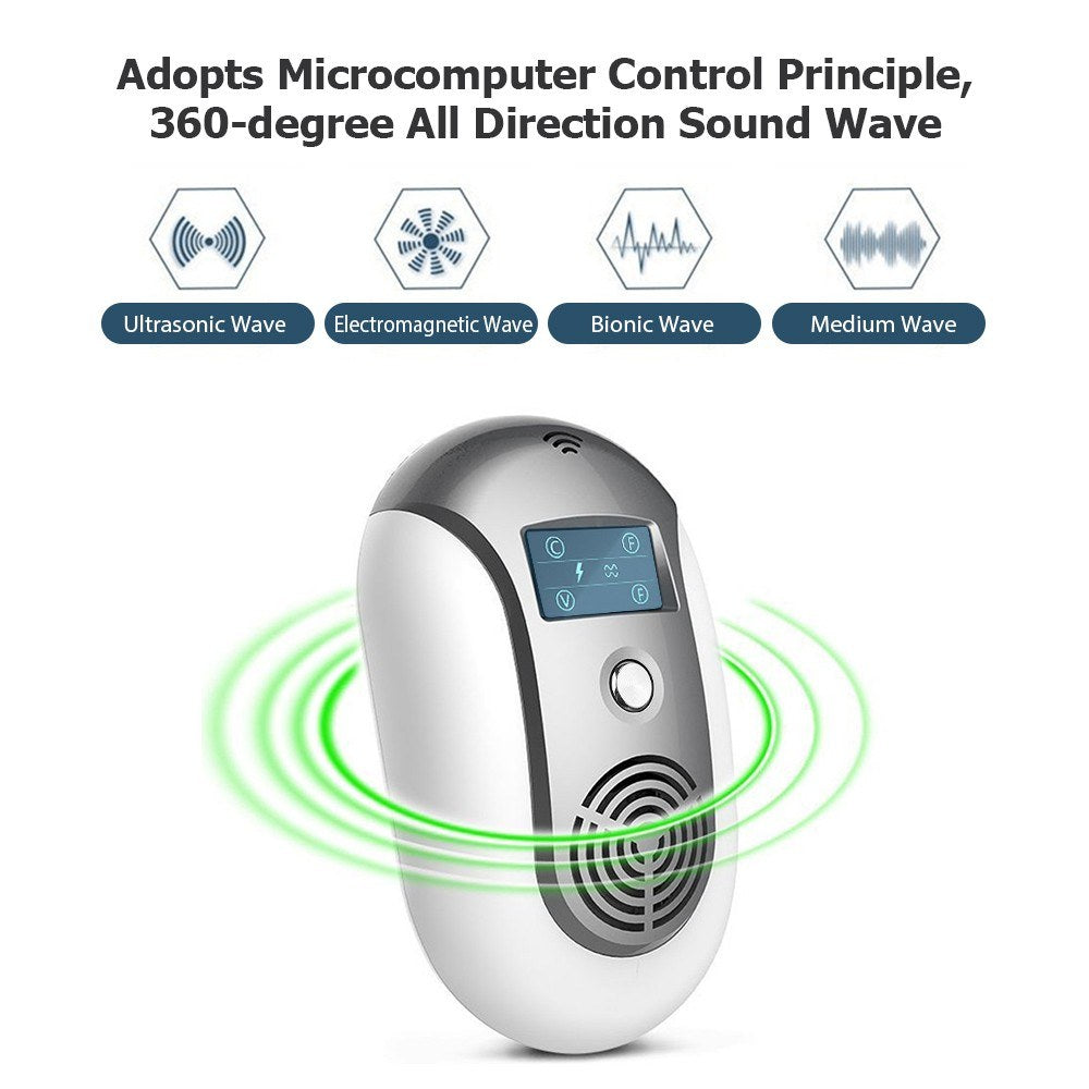 Portable Ultrasonic Pest Repellent with Variable Frequency and Flashing Light for Mosquito, Rat, Mouse, Bat, Cockroach, Fly, Ant, Gecko, Spider Control