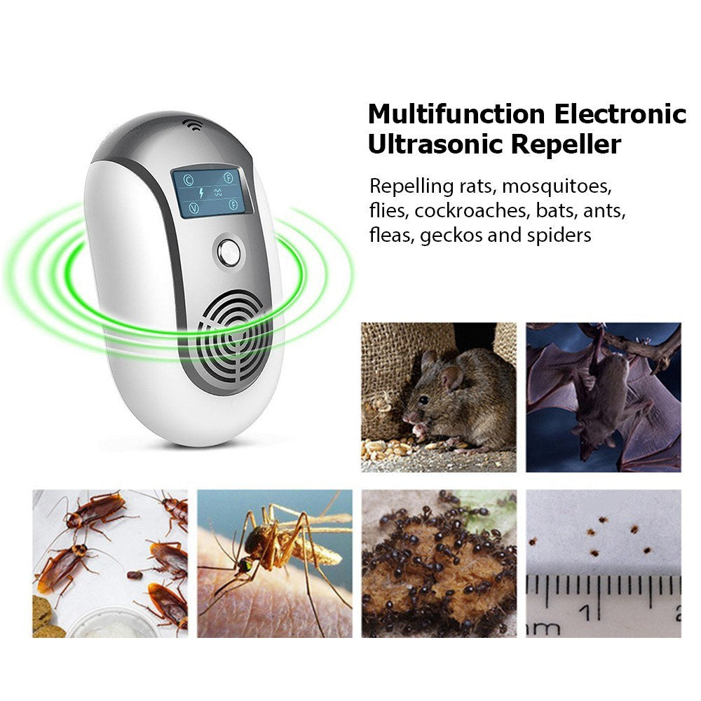 Portable Ultrasonic Pest Repellent with Variable Frequency and Flashing Light for Mosquito, Rat, Mouse, Bat, Cockroach, Fly, Ant, Gecko, Spider Control