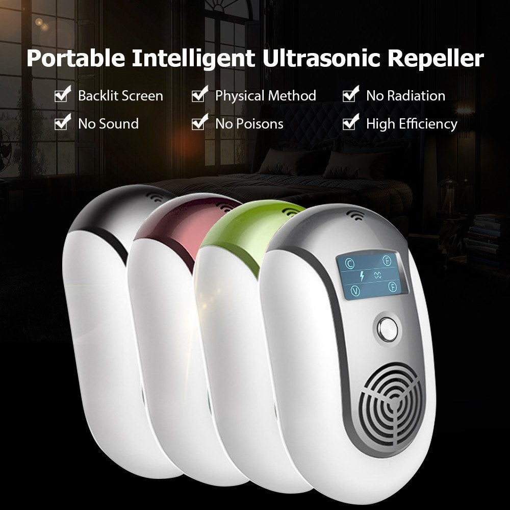 Portable Ultrasonic Pest Repellent with Variable Frequency and Flashing Light for Mosquito, Rat, Mouse, Bat, Cockroach, Fly, Ant, Gecko, Spider Control