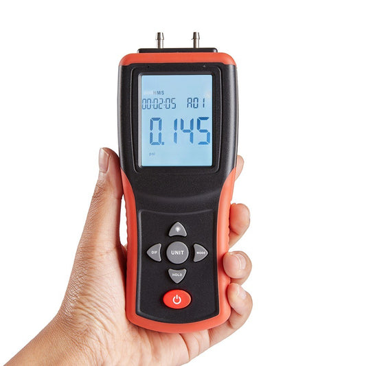 High-Precision Digital Manometer 2.4 LCD | Dual-Port ±2Psi Air Pressure Gauge with 12 Units