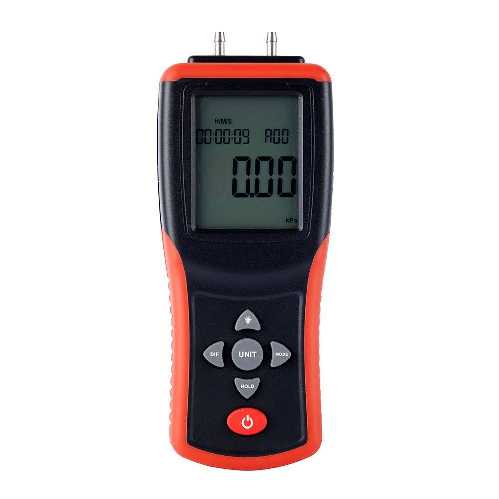 High-Precision Digital Manometer 2.4 LCD | Dual-Port ±2Psi Air Pressure Gauge with 12 Units