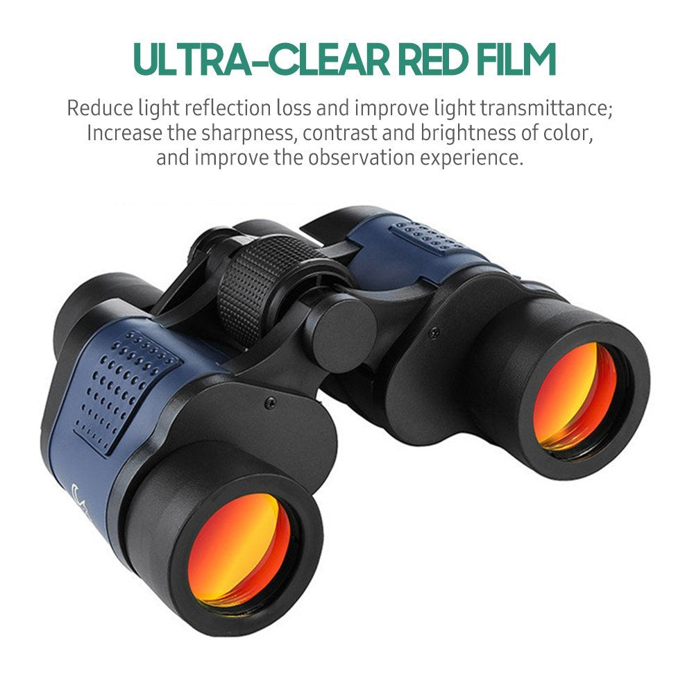 80x80 BAK4 Prism Waterproof Binoculars with Compass & Lanyard - Low Light Night Vision for Bird Watching & Concerts