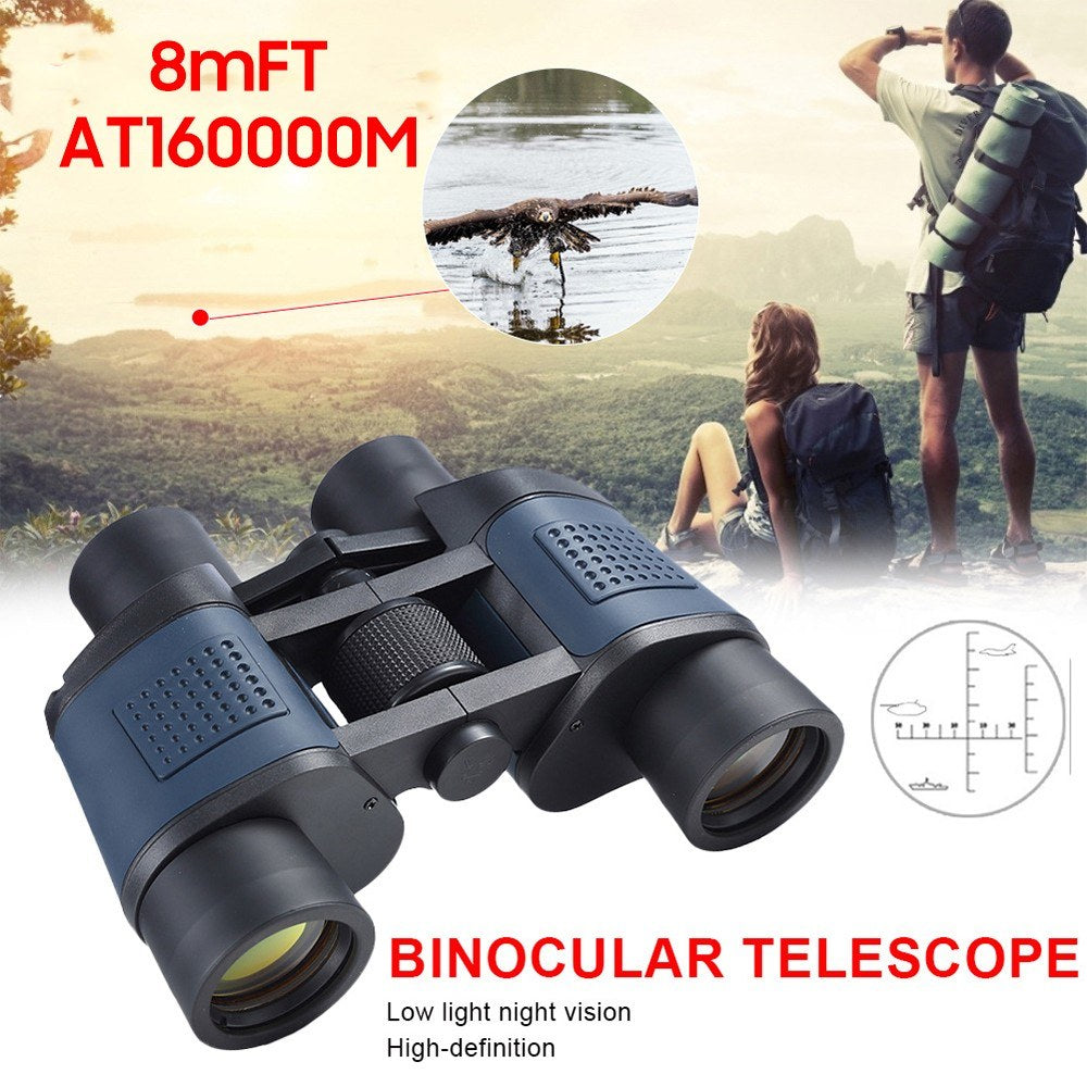 80x80 BAK4 Prism Waterproof Binoculars with Compass & Lanyard - Low Light Night Vision for Bird Watching & Concerts