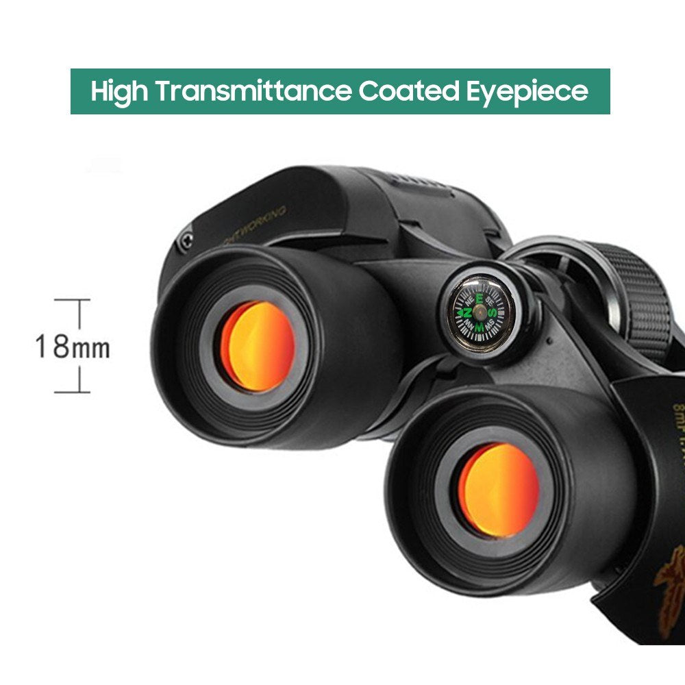 80x80 BAK4 Prism Waterproof Binoculars with Compass & Lanyard - Low Light Night Vision for Bird Watching & Concerts