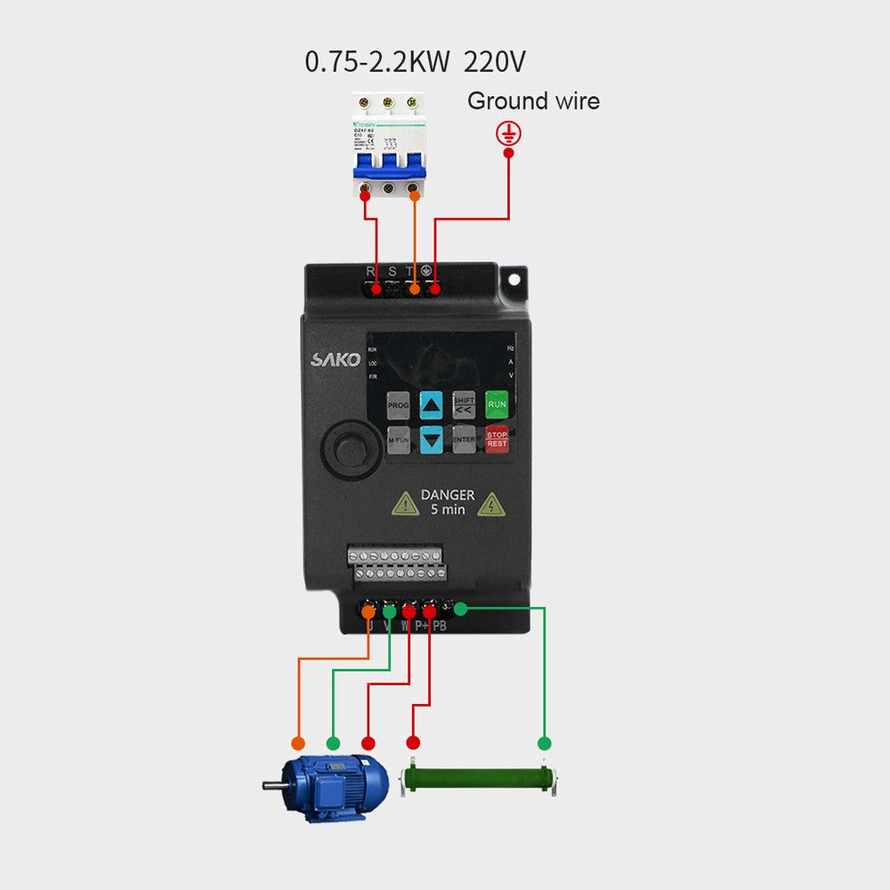 AC220V Single Phase Vector Inverter VFD 0.75KW for Stepless Motor Speed Control