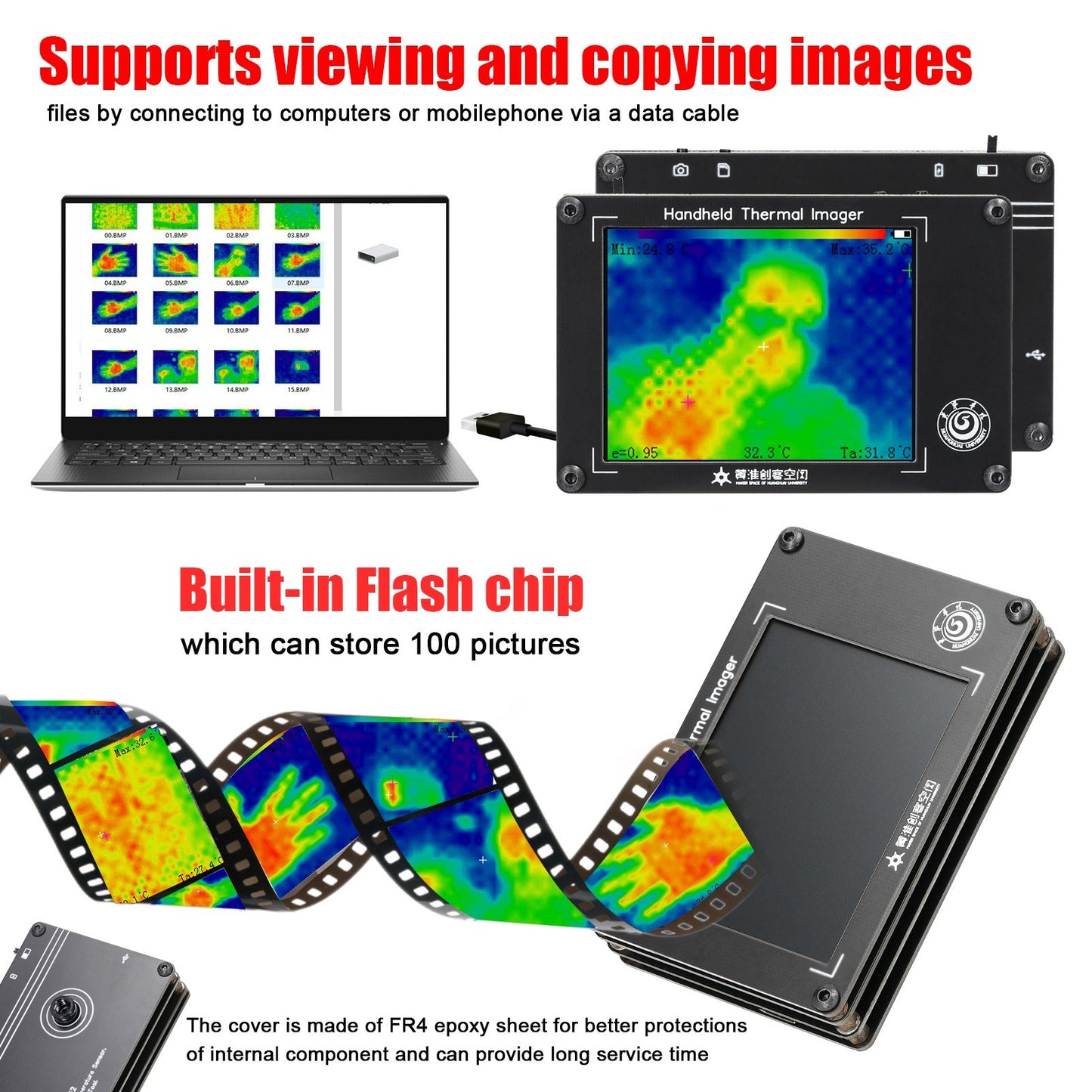 Portable Infrared Thermal Imaging Camera -40~300℃, 3.4 Inch LCD Display, Handheld Digital Thermal Imager with Temperature Sensors