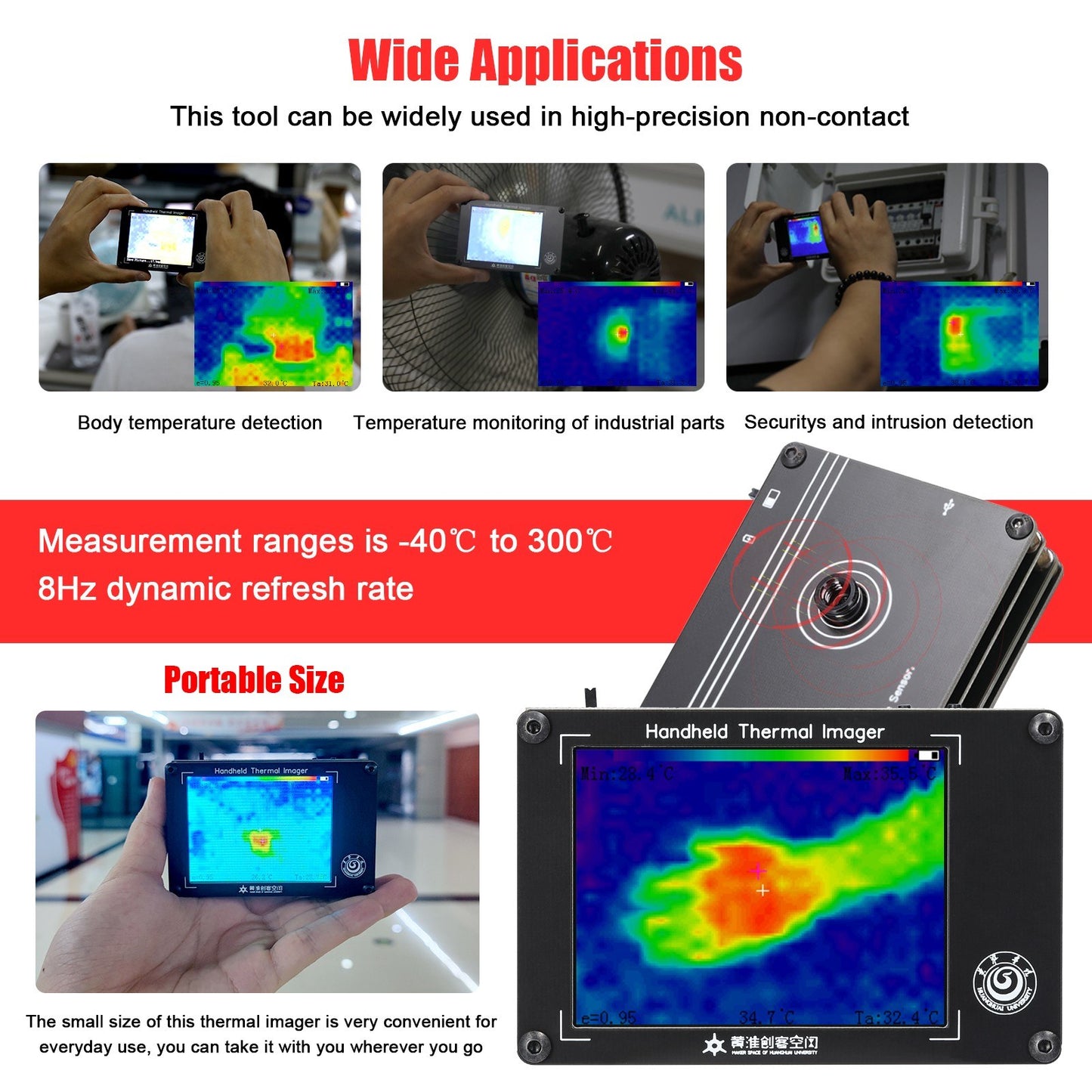 Portable Infrared Thermal Imaging Camera -40~300℃, 3.4 Inch LCD Display, Handheld Digital Thermal Imager with Temperature Sensors