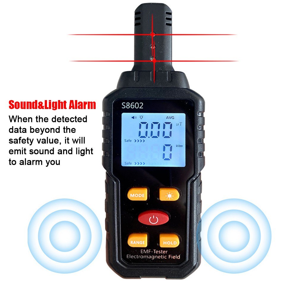 3-in-1 Digital Radiation Dosimeter: Electric & Magnetic Field, Temperature Detector with Sound & Light Alarm, LCD Backlit Display