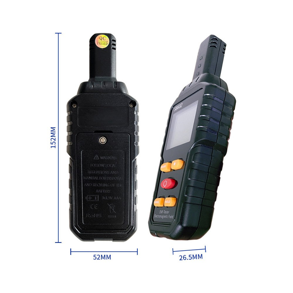 3-in-1 Digital Radiation Dosimeter: Electric & Magnetic Field, Temperature Detector with Sound & Light Alarm, LCD Backlit Display