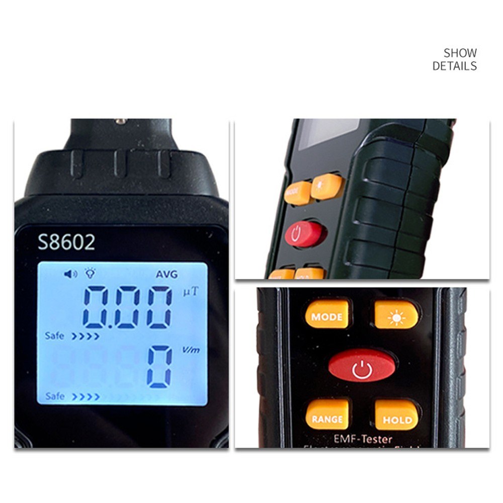 3-in-1 Digital Radiation Dosimeter: Electric & Magnetic Field, Temperature Detector with Sound & Light Alarm, LCD Backlit Display