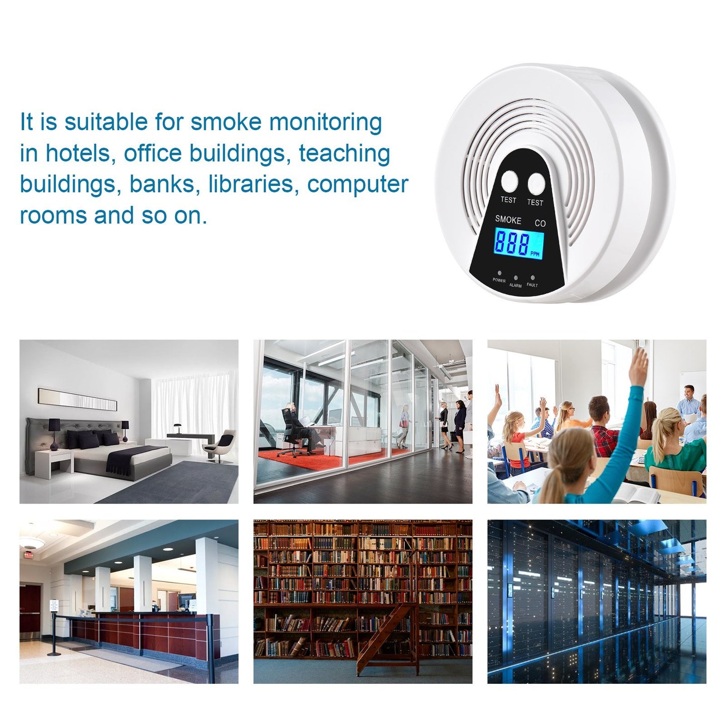 Battery Powered Smoke and CO Alarm with LCD Display and Voice Alert