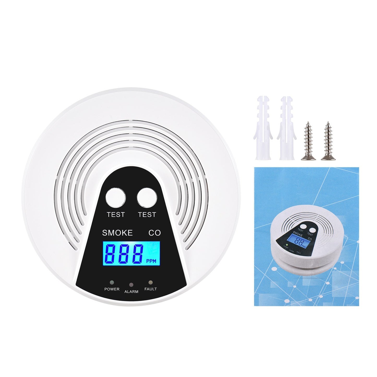 Battery Powered Smoke and CO Alarm with LCD Display and Voice Alert