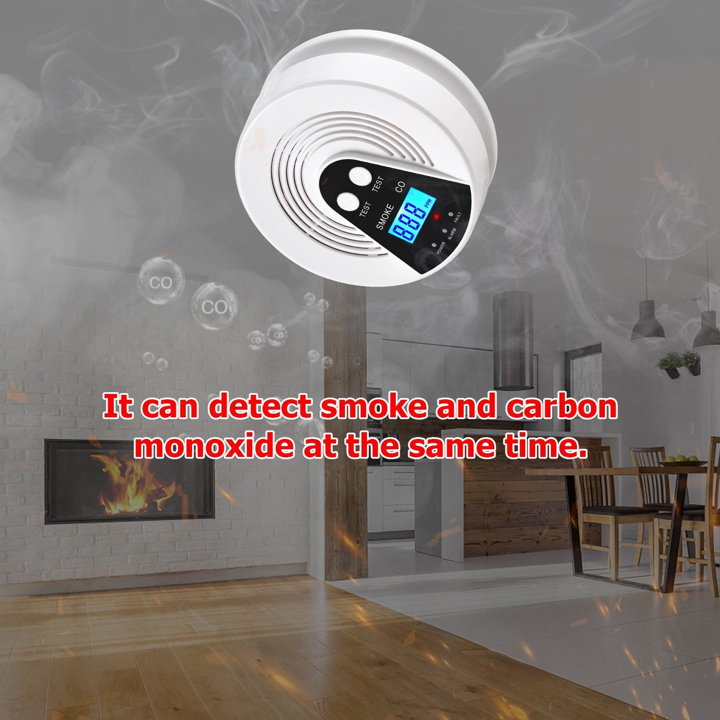 Battery Powered Smoke and CO Alarm with LCD Display and Voice Alert
