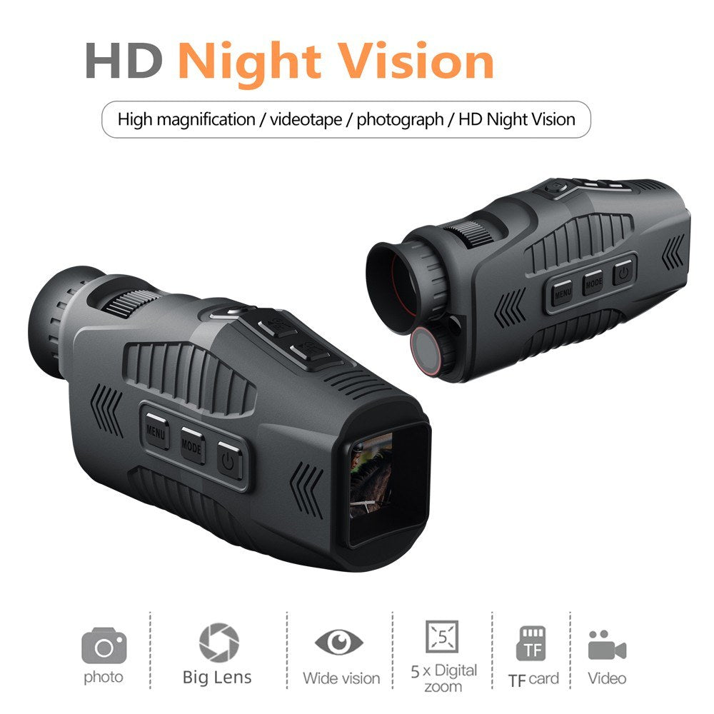1080P Portable Monocular Infrared Night Vision Device - Day & Night Use, Photo/Video Capture, 5X Zoom, 300M Viewing for Hunting & Boating