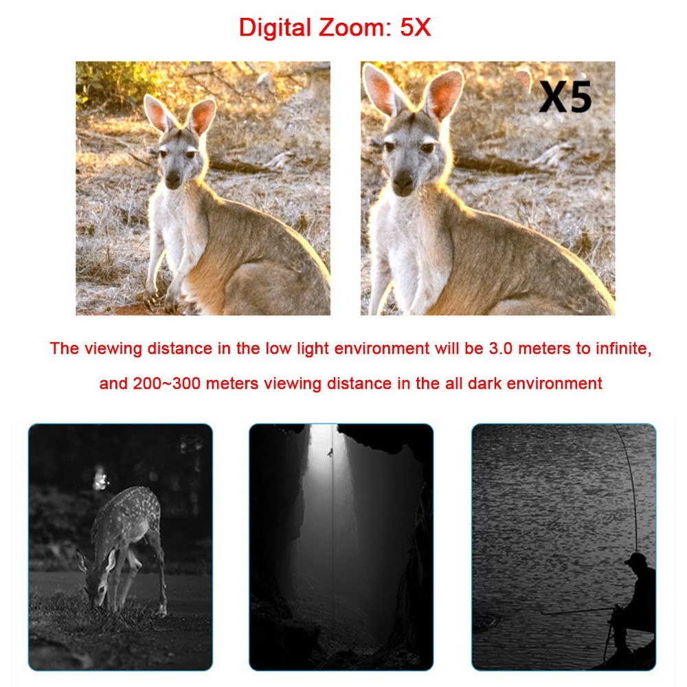 1080P Portable Monocular Infrared Night Vision Device - Day & Night Use, Photo/Video Capture, 5X Zoom, 300M Viewing for Hunting & Boating