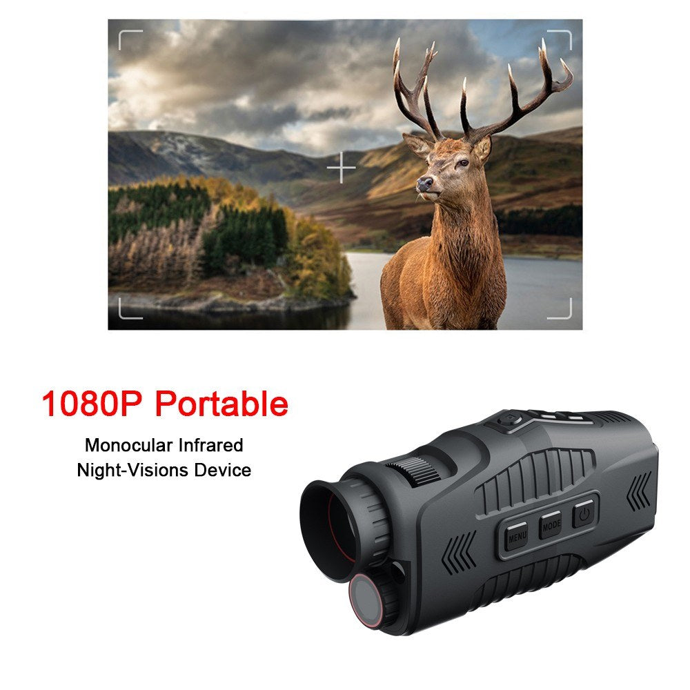 1080P Portable Monocular Infrared Night Vision Device - Day & Night Use, Photo/Video Capture, 5X Zoom, 300M Viewing for Hunting & Boating