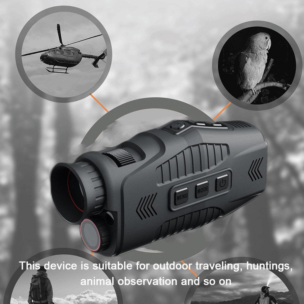 1080P Portable Monocular Infrared Night Vision Device - Day & Night Use, Photo/Video Capture, 5X Zoom, 300M Viewing for Hunting & Boating
