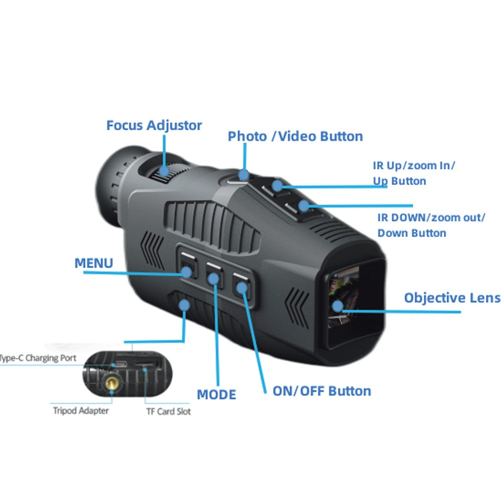 1080P Portable Monocular Infrared Night Vision Device - Day & Night Use, Photo/Video Capture, 5X Zoom, 300M Viewing for Hunting & Boating