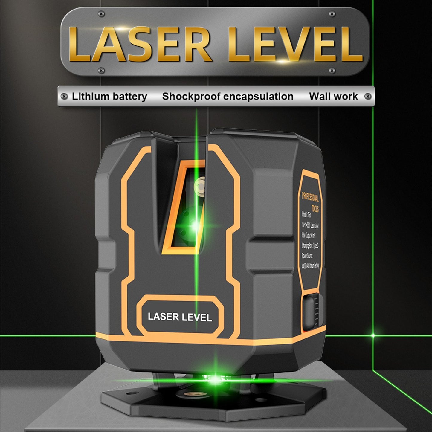 Rechargeable Cross Line Laser Level with Bracket, 360° Horizontal & 120° Vertical, Green Beam 5-Line Marker, 4 Modes, 30M/98FT Range, Self-Leveling and Dimmable