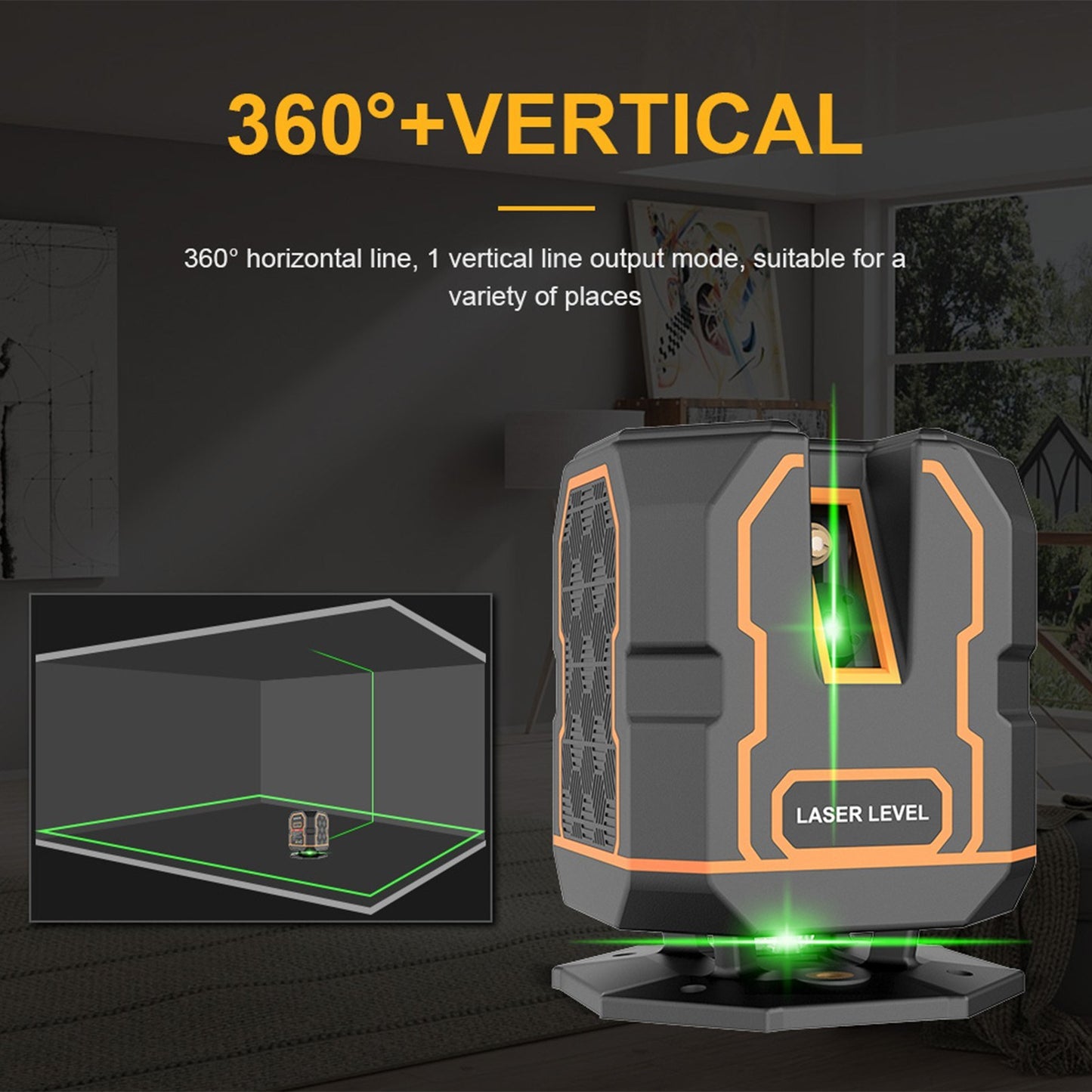 Rechargeable Cross Line Laser Level with Bracket, 360° Horizontal & 120° Vertical, Green Beam 5-Line Marker, 4 Modes, 30M/98FT Range, Self-Leveling and Dimmable