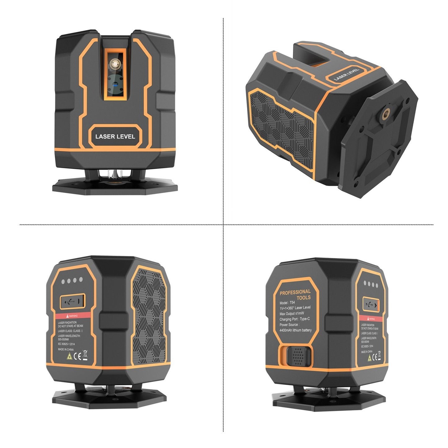 Rechargeable Cross Line Laser Level with Bracket, 360° Horizontal & 120° Vertical, Green Beam 5-Line Marker, 4 Modes, 30M/98FT Range, Self-Leveling and Dimmable