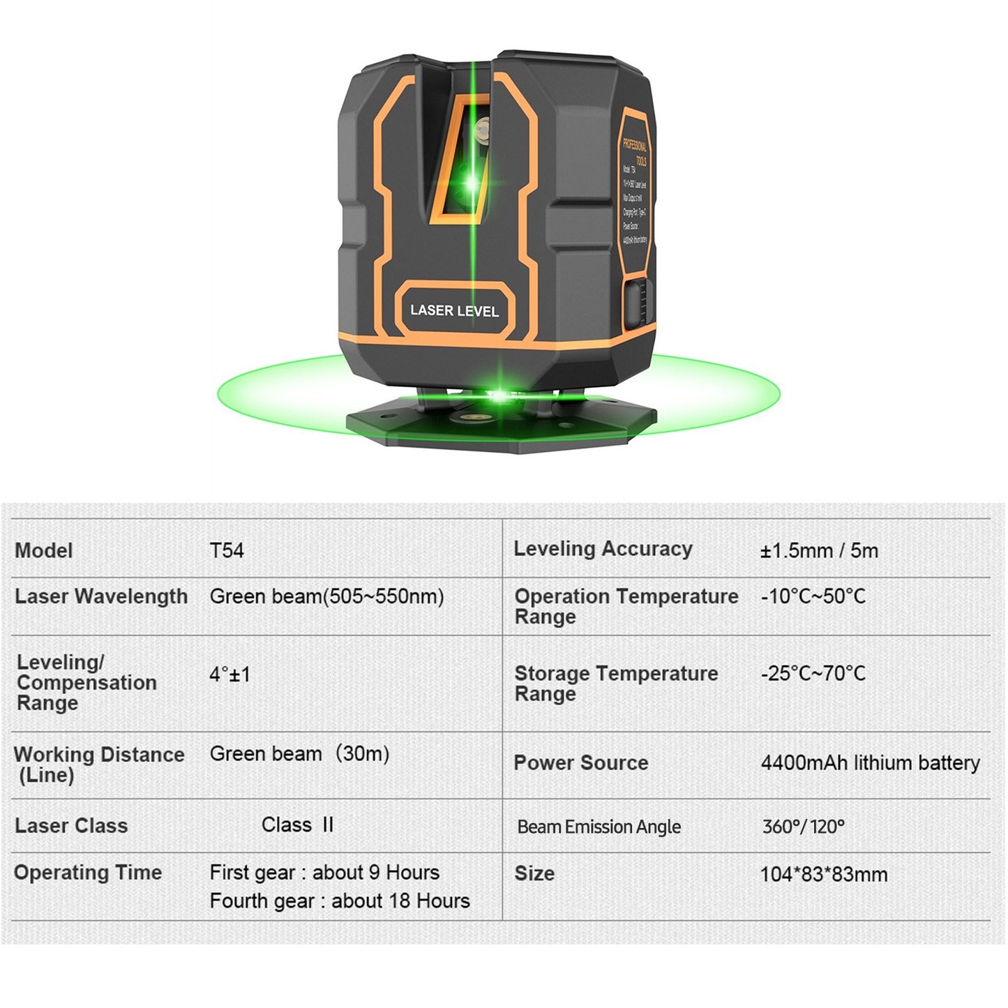 Rechargeable Cross Line Laser Level with Bracket, 360° Horizontal & 120° Vertical, Green Beam 5-Line Marker, 4 Modes, 30M/98FT Range, Self-Leveling and Dimmable