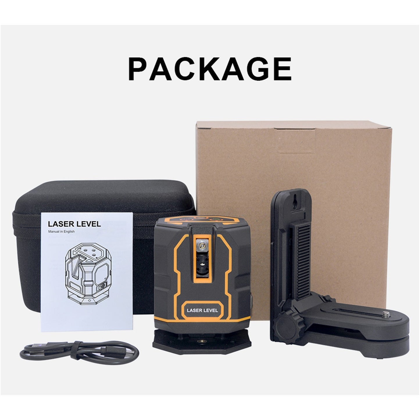 Rechargeable Cross Line Laser Level with Bracket, 360° Horizontal & 120° Vertical, Green Beam 5-Line Marker, 4 Modes, 30M/98FT Range, Self-Leveling and Dimmable