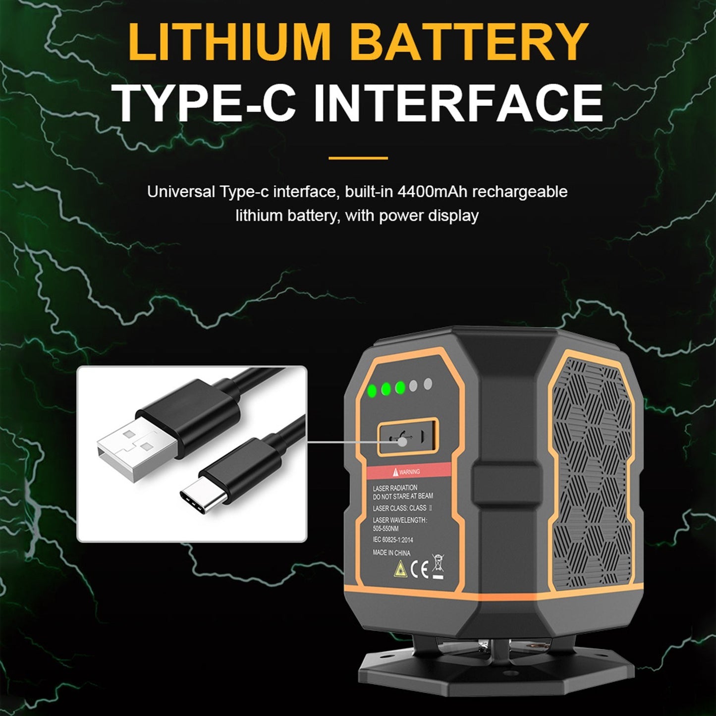 Rechargeable Cross Line Laser Level with Bracket, 360° Horizontal & 120° Vertical, Green Beam 5-Line Marker, 4 Modes, 30M/98FT Range, Self-Leveling and Dimmable